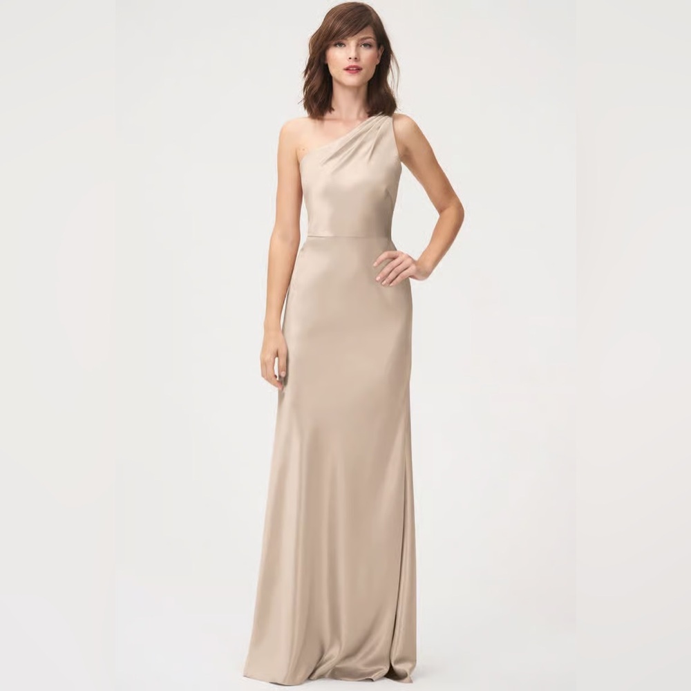 Jenny Yoo One Shoulder Satin‎ gold Gown elegant formal Size 6